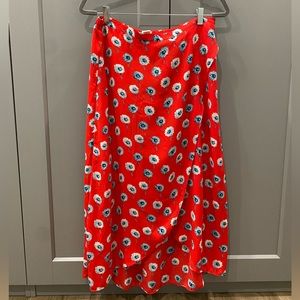 J. Crew Factory Red Floral Midi Skirt